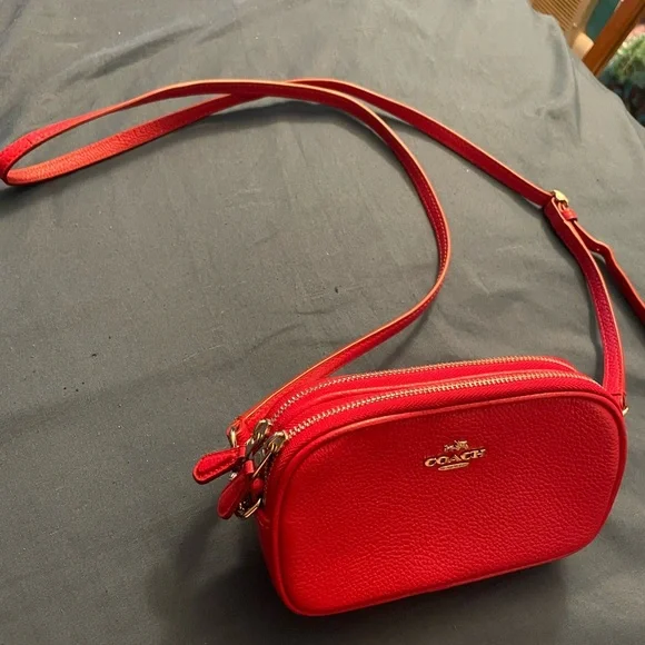 Coach Red Mini Jaime Camera Bag Crossbody Dual Zip Clutch Phone Carrier Wallet - Picture 2 of 4